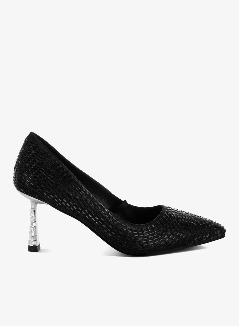 Rhinestones Embellished Pumps in Black