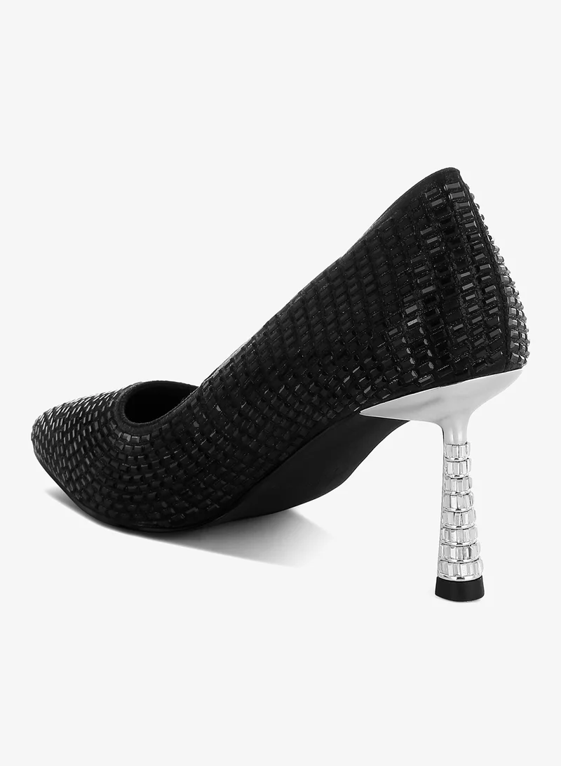 London Rag Black Rhinestones Embellished Pumps in Black for Women | Best Price UAE