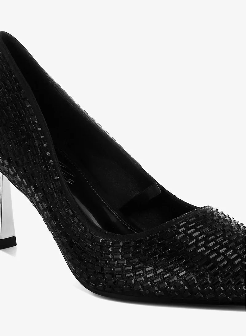 London Rag Black Rhinestones Embellished Pumps in Black for Women | Best Price UAE