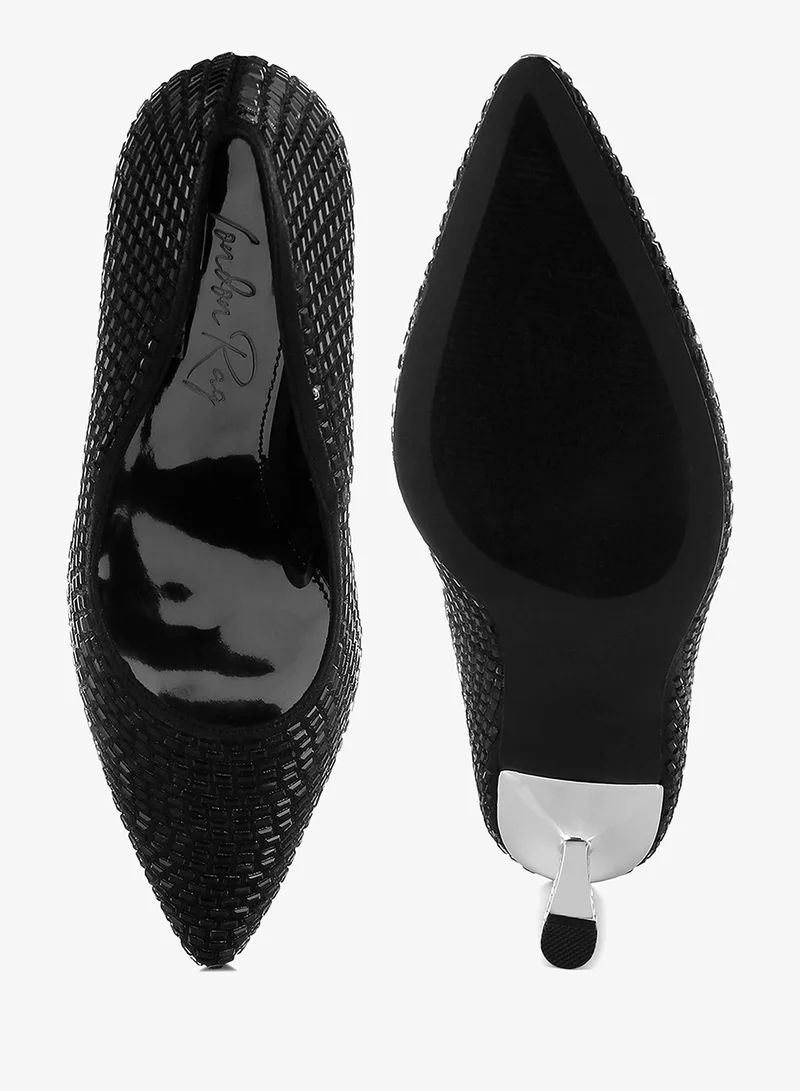 London Rag Black Rhinestones Embellished Pumps in Black for Women | Best Price UAE