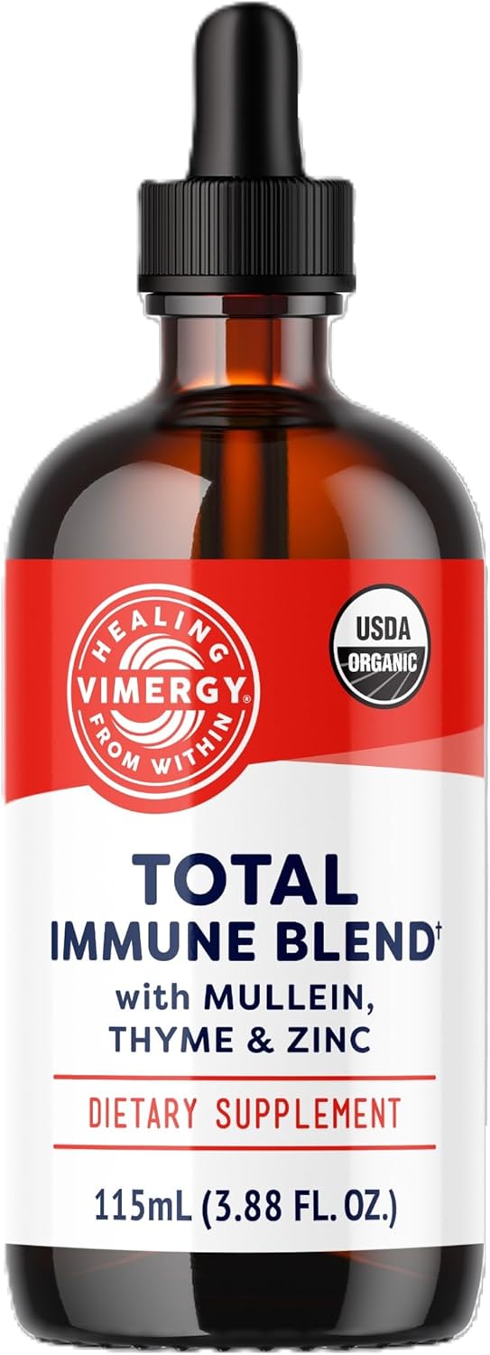 Vimergy Total Immune Blend Liquid Supplement 57 Servings FastAbsorbing Immune Support  AllSeason Zinc Thyme and Mullein Drops NonGMO Vegan USDA Organic Immunity Support for Adults 115 mL - Image 1