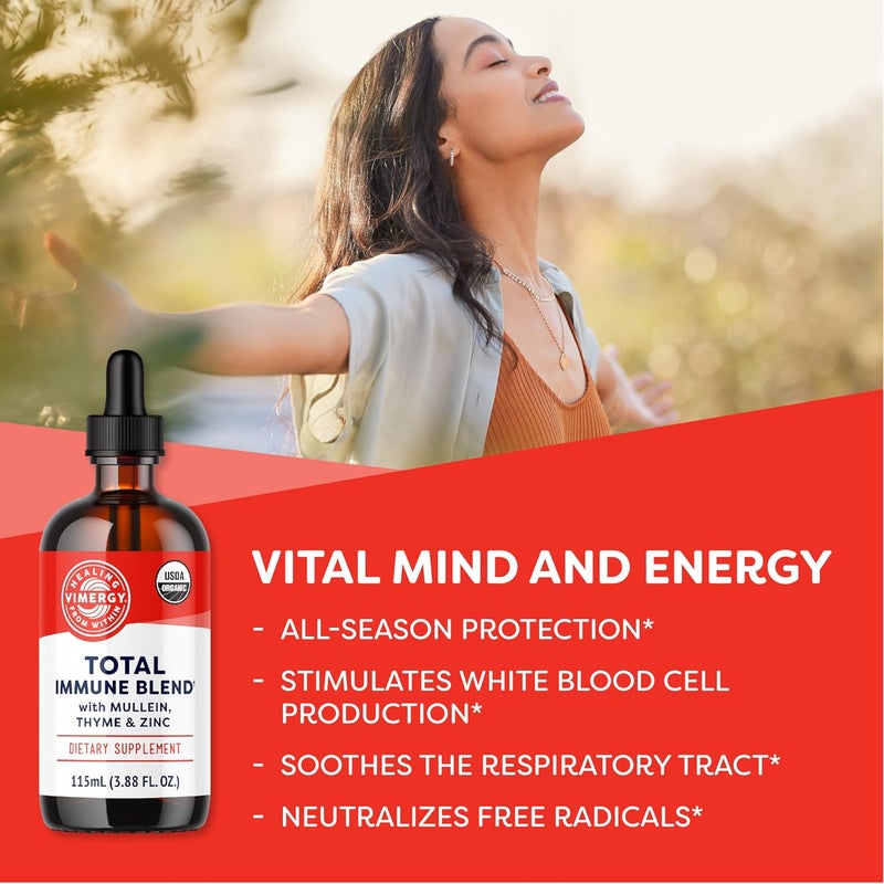 Vimergy Total Immune Blend Liquid Supplement 57 Servings FastAbsorbing Immune Support  AllSeason Zinc Thyme and Mullein Drops NonGMO Vegan USDA Organic Immunity Support for Adults 115 mL - Image 2