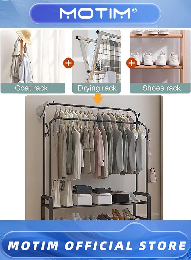 Motim Metal Garment Rack Heavy Duty Double Rail Clothes Rack Organizer 2-Tier Storage Shelf for Boxes Shoes Boots Commercial Grade Multi-Purpose  - Image 2