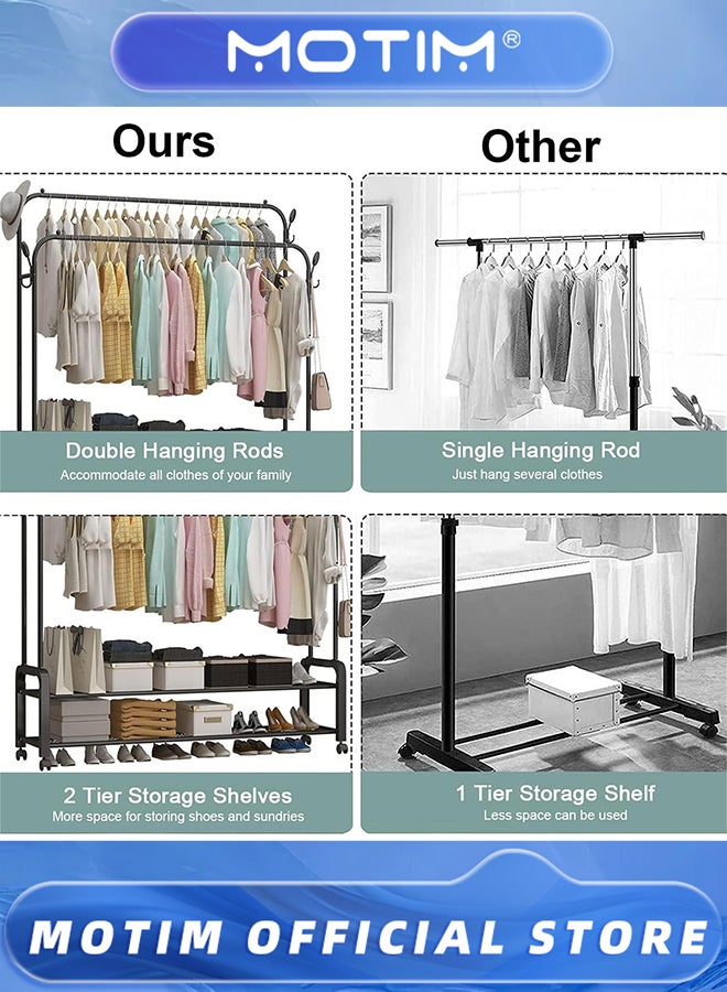 Motim Metal Garment Rack Heavy Duty Double Rail Clothes Rack Organizer 2-Tier Storage Shelf for Boxes Shoes Boots Commercial Grade Multi-Purpose  - Image 3