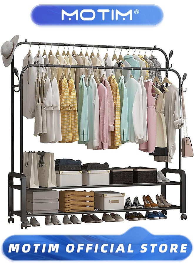 Motim Metal Garment Rack Heavy Duty Double Rail Clothes Rack Organizer 2-Tier Storage Shelf for Boxes Shoes Boots Commercial Grade Multi-Purpose  - Image 1