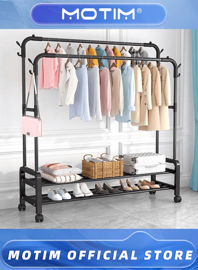 Motim Metal Garment Rack Heavy Duty Double Rail Clothes Rack Organizer 2-Tier Storage Shelf for Boxes Shoes Boots Commercial Grade Multi-Purpose  - Image 5