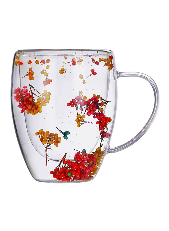 Bien Servi Decorated Flower Filling Elegant Design Double Wall Glass Coffee Mug Clear 350ml 20233 
