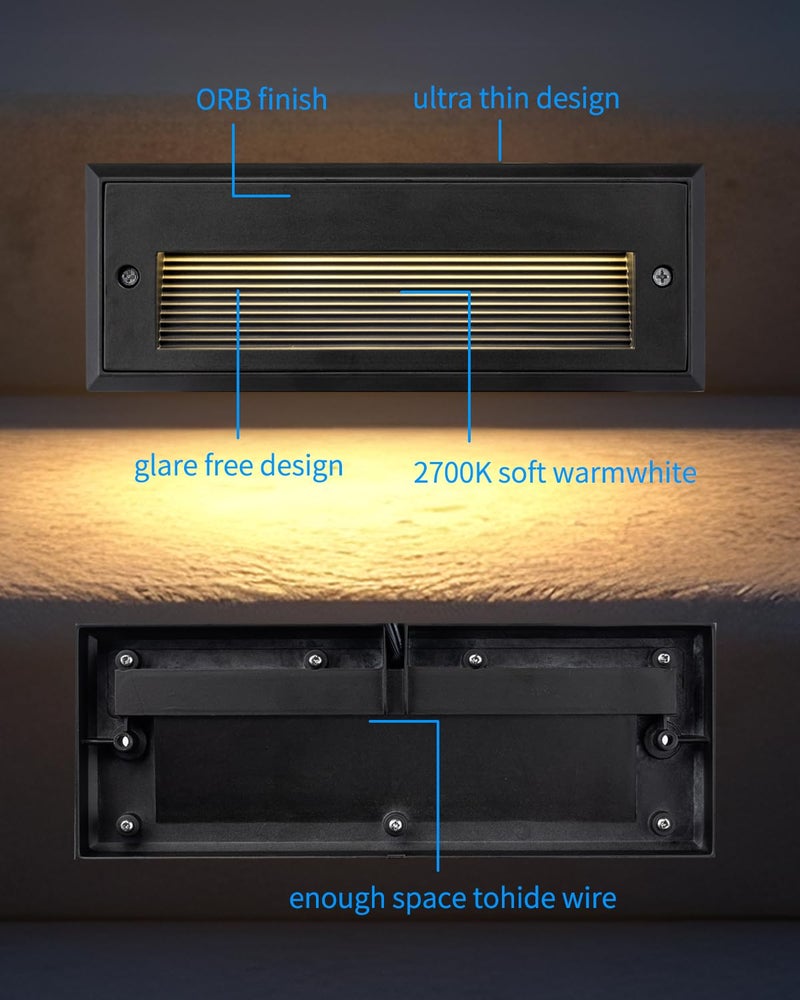 BTNHPLite 9 Inch Low Voltage Step Lights Outdoor, 3.5W 260lm IP65 LED Landscape Stair Lights, 12-24V AC/DC Deck Step Light for Stairs, Concrete Steps, 2700K, 5ft Corded, 8 Pack, ORB Finish, Aluminum - Image 3