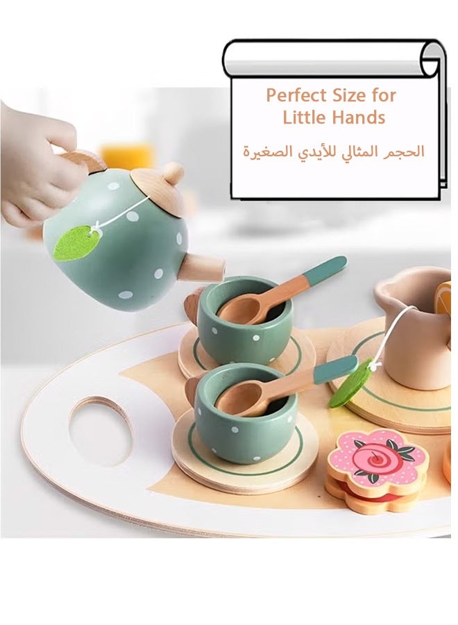 SHABILI Wooden Tea Party Pretend Play Set for Children 3+, Tea Pot Cups Kitchen Accessories for Girls Boys, Princess Role Play, Toys & Games, Educational Gift, Birthday Present, Indoor Kitchen Playsets, Pink - Image 3