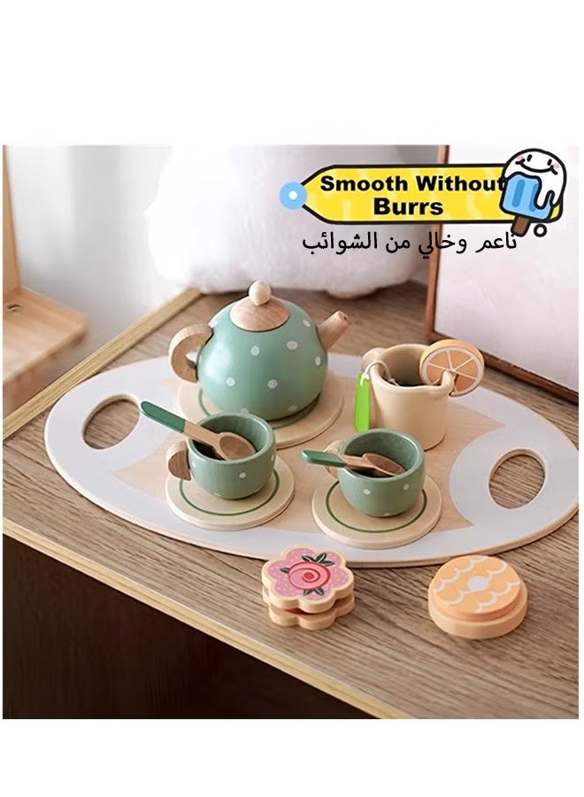 SHABILI Wooden Tea Party Pretend Play Set for Children 3+, Tea Pot Cups Kitchen Accessories for Girls Boys, Princess Role Play, Toys & Games, Educational Gift, Birthday Present, Indoor Kitchen Playsets, Pink - Image 2