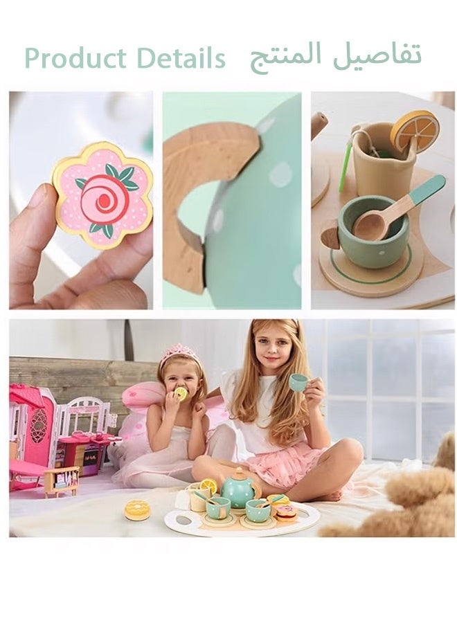 SHABILI Wooden Tea Party Pretend Play Set for Children 3+, Tea Pot Cups Kitchen Accessories for Girls Boys, Princess Role Play, Toys & Games, Educational Gift, Birthday Present, Indoor Kitchen Playsets, Pink - Image 4