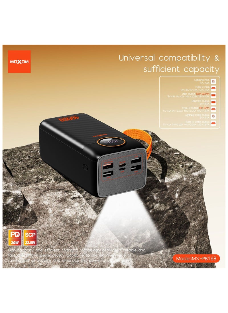 MOXOM MX-PB168 40000mAh Large Capacity Portable Power Bank With Multiple Input and Multiple Output PD 20W + SCP 22.5W With LCD Display Black  - Image 4