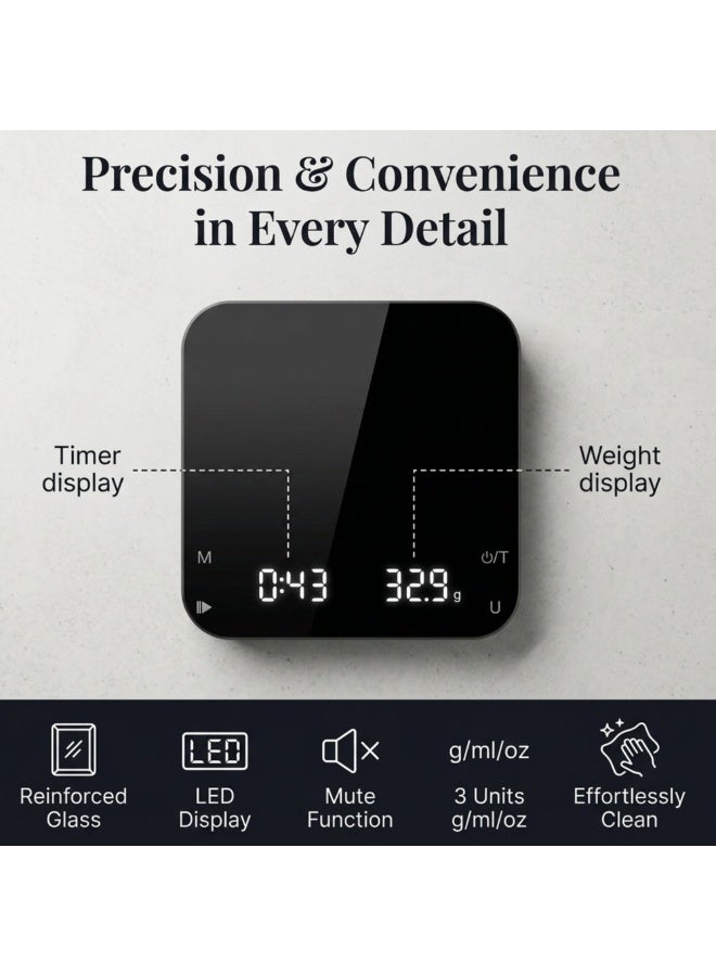 Rattleware Digital Coffee Scale with 0.1g Precision, Espresso & V60 Coffee Scale, Portable Kitchen Scale Digital Food Weight Scale with LCD Display, Tare Function & Gram Measurement for Coffee Brewing - Image 5