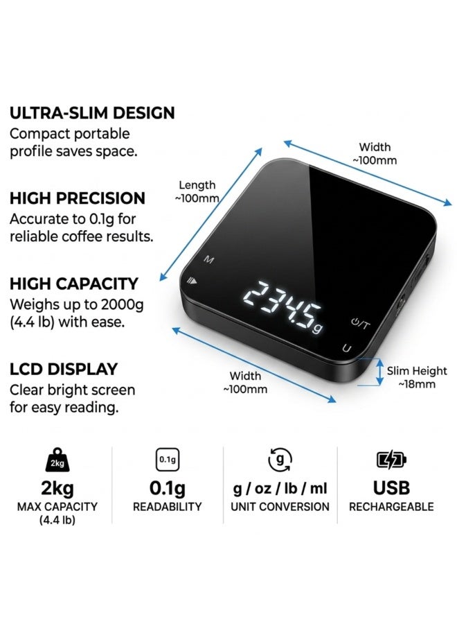 Rattleware Digital Coffee Scale with 0.1g Precision, Espresso & V60 Coffee Scale, Portable Kitchen Scale Digital Food Weight Scale with LCD Display, Tare Function & Gram Measurement for Coffee Brewing - Image 3