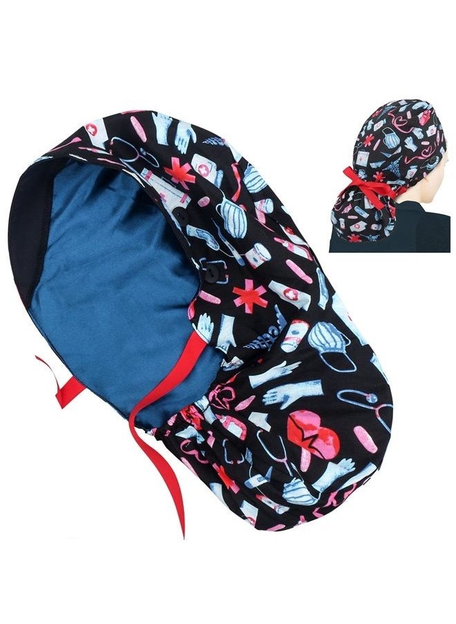 ABAMERICA Ponytail Scrub Caps for Women-Surgical Caps Nurse Hat with Functional Ponytail Holder for Long Hair Choose from Many Colors,Single or Satin-Lined  - Image 1