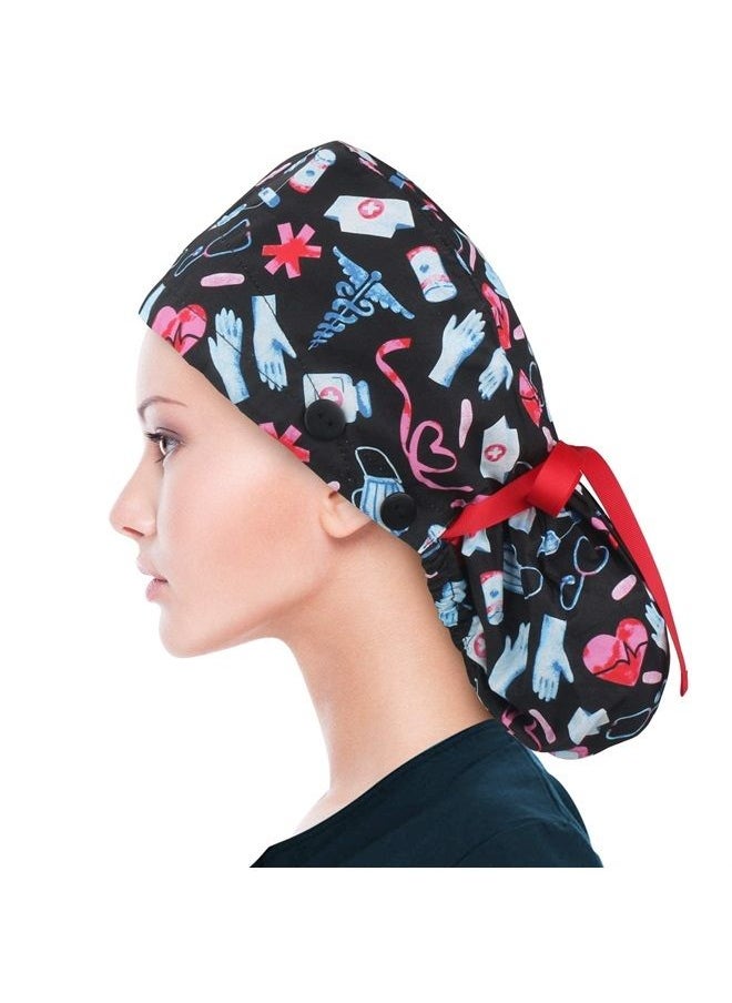 ABAMERICA Ponytail Scrub Caps for Women-Surgical Caps Nurse Hat with Functional Ponytail Holder for Long Hair Choose from Many Colors,Single or Satin-Lined  - Image 2