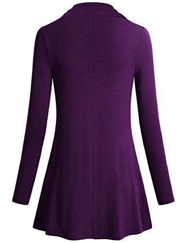 Miusey Flowy Dress, Long Sleeve Cowl Neck Loose Fit Comfy Swing Tunic Casual Top Purple Medium - Image 2