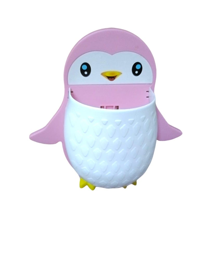 Smart Buy Plastic Toothbrush Holder Penguin Wall Mounted Storage Rack, Multifunctional Wall Hanging for Makeup Tools, Pens, Kitchen Chopsticks, Living Room Remote Control Storage Set of 1 Pieces - Image 1