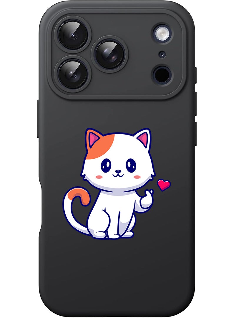 Theodor Protective Slim Fit Case Liquid Silicone Cover with Full Body Protection Anti-Scratch Shockproof Case For Apple iPhone 17 Pro Max (Black) Cat love - Image 1