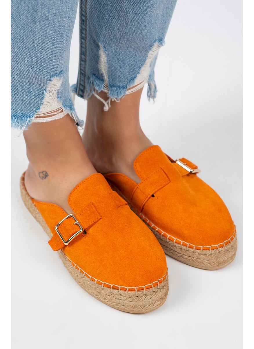 Manijero Manjero Esta Women's Leather Belt Buckle Orange Slippers Espadrille  - Image 3