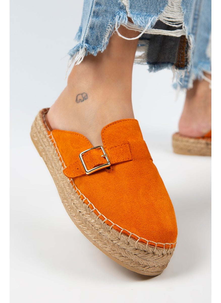 Manijero Manjero Esta Women's Leather Belt Buckle Orange Slippers Espadrille  - Image 1