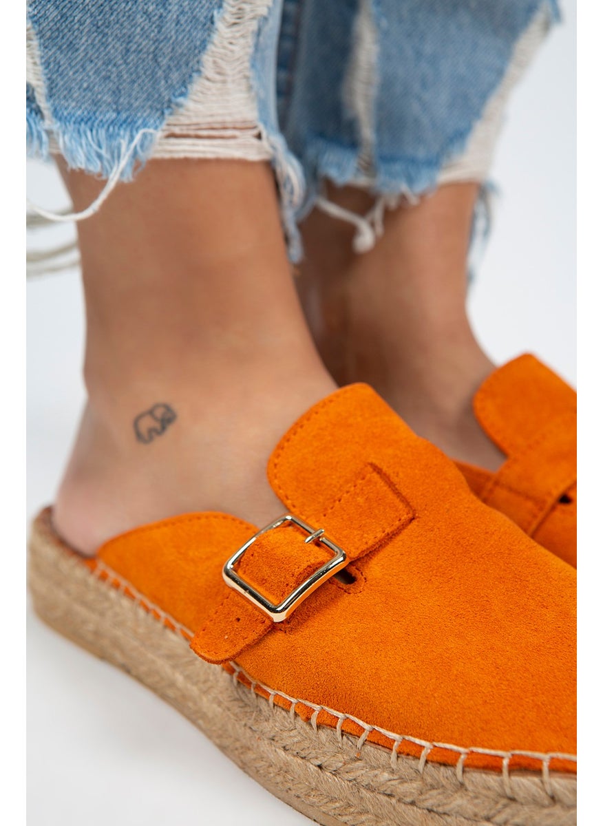 Manijero Manjero Esta Women's Leather Belt Buckle Orange Slippers Espadrille  - Image 4