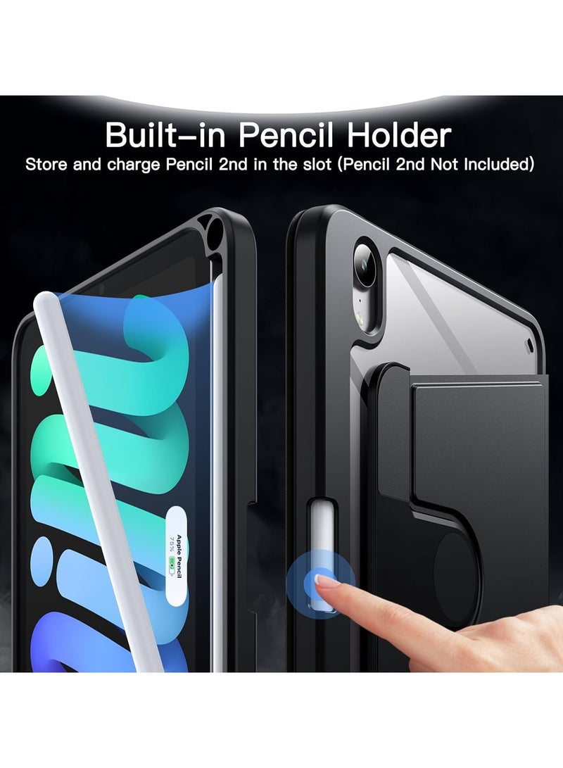 DUSALA Rotating Case for iPad mini (A17 Pro, 2024 Model, 7th Generation) / mini 6 (2021 Model, 6th Generation) with Pencil Holder,360 Degree Rotation Protective Stand Slim Cover Clear Back, Auto Wake/Sleep (iPad mini) - Image 3