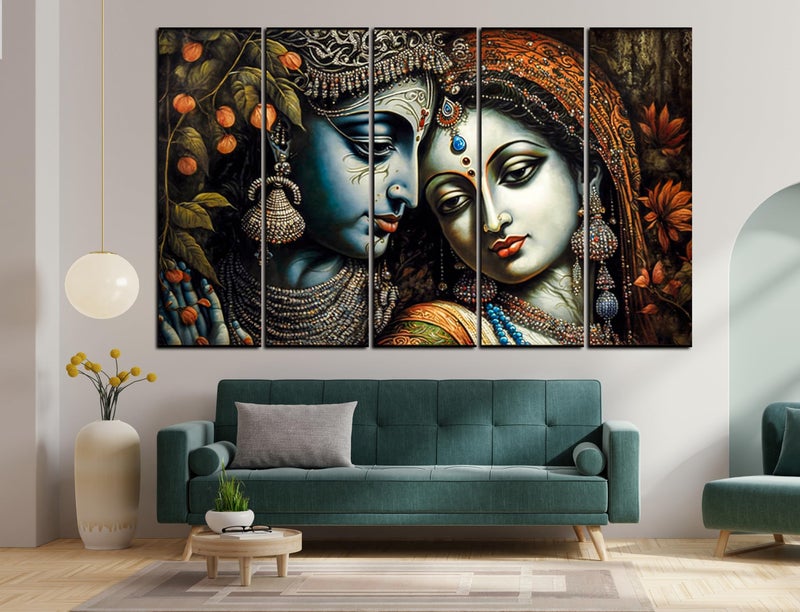 CN RETAILS Multiple Frames, Beautiful Wall art Radha krishna Painting for home decor Living Room, Bedroom, Office, Hotels, Wooden Framed Digital Painting (50inch x 30inch) mf318 (Desing-2) - Image 5