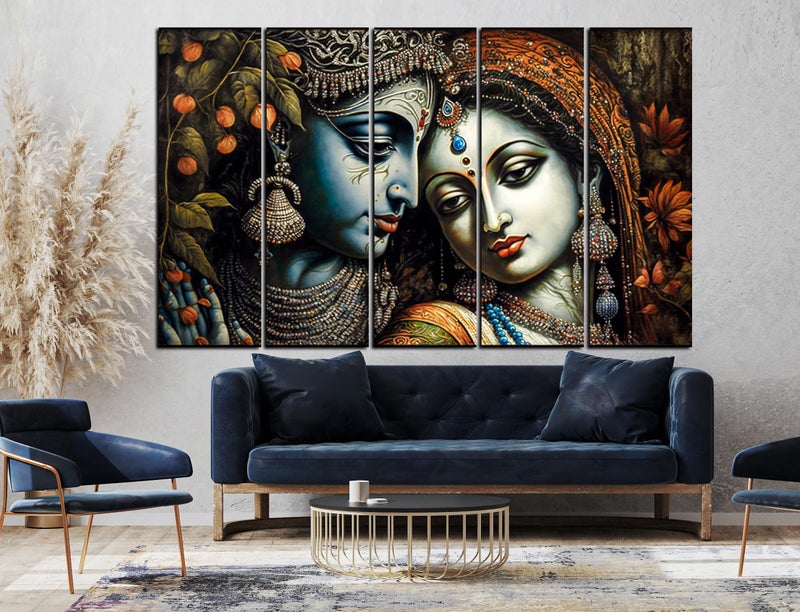 CN RETAILS Multiple Frames, Beautiful Wall art Radha krishna Painting for home decor Living Room, Bedroom, Office, Hotels, Wooden Framed Digital Painting (50inch x 30inch) mf318 (Desing-2) - Image 2