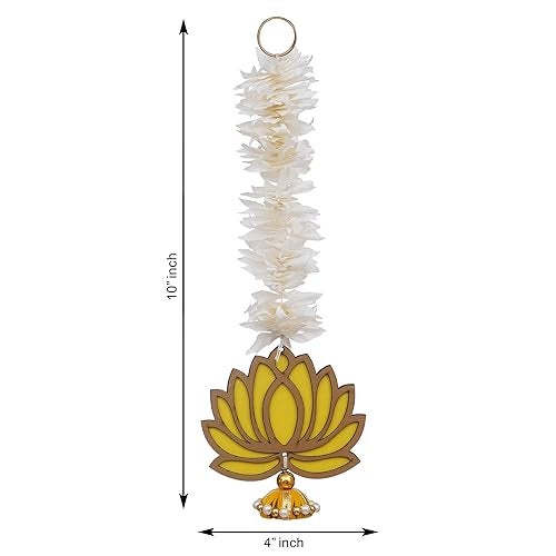 Webelkart Premium Yellow Lotus with White Gajra Flower Wall Hanging |Lotus Back Drop Hanging | Wall Decor |Temple Decor Wall Hanging for Home and Diwali Decorations (Yellow) - Image 3