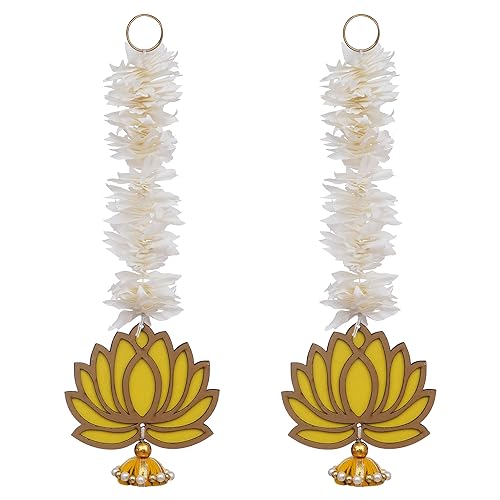 Webelkart Premium Yellow Lotus with White Gajra Flower Wall Hanging |Lotus Back Drop Hanging | Wall Decor |Temple Decor Wall Hanging for Home and Diwali Decorations (Yellow) - Image 4