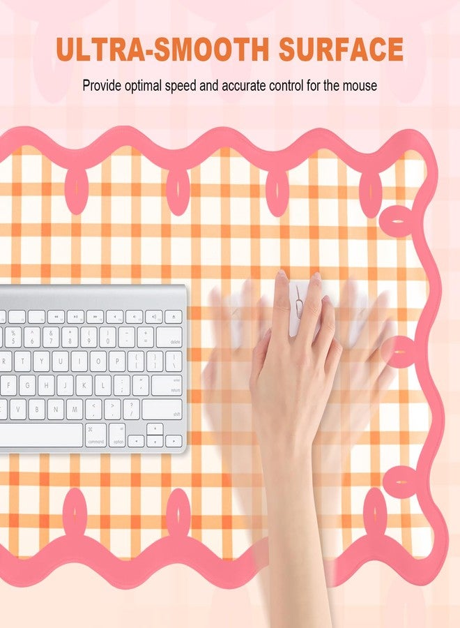 ARTSO Orange Desk Pad for Keyboard and Mouse,Cute XXL Large Mouse Pad with Pink Side,35.4x15.7in Non-Slip Computer Pad Checkered Desktop Mat for Work Game Home Office - Image 3