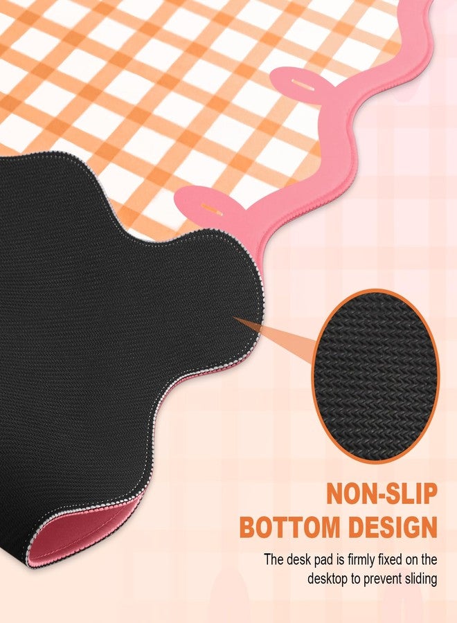 ARTSO Orange Desk Pad for Keyboard and Mouse,Cute XXL Large Mouse Pad with Pink Side,35.4x15.7in Non-Slip Computer Pad Checkered Desktop Mat for Work Game Home Office - Image 4