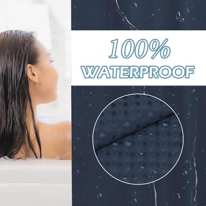 EUTXL NAVY Blue No Hook Dusty Stain مع SNAP في بطانة 230GSM الستائر Waffle Weave Weave Sertains للحمام 71W × 74H - Image 5