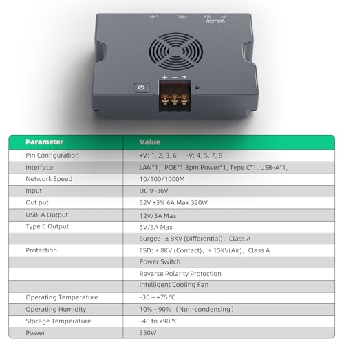 XLTTYWL Starlink Performance(Gen 3) Poe Injector, 9-36V/350W 5 in 1 Gen3 Star Link 12V Adapter with USB-A & C Ports, Smart Cooling and 2M/6.5ft XT60 Cable for Starlink Gen3/Enterprise&HP Dishy - Image 3