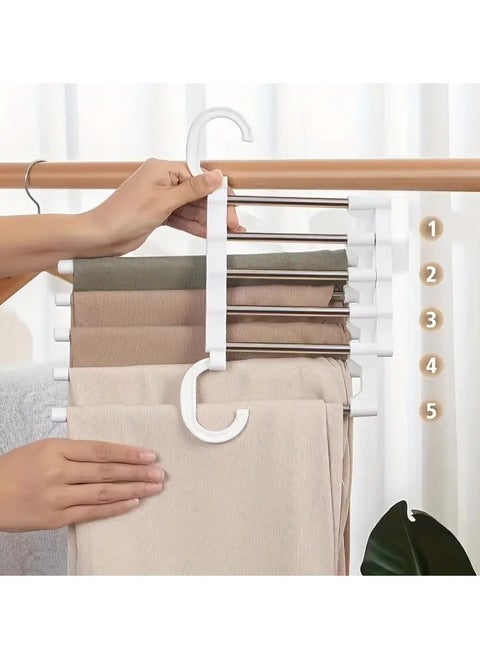 Adjustable Pants Hanger with Double Hooks - Multi-Tier Stainless Steel Clothes Drying Rack for Closet Storage, Space Saving Design White