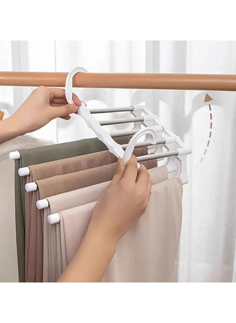 FALMER - Adjustable Pants Hanger with Double Hooks - Multi-Tier Stainless Steel Clothes Drying Rack for Closet Storage, Space Saving Design White - Image 1