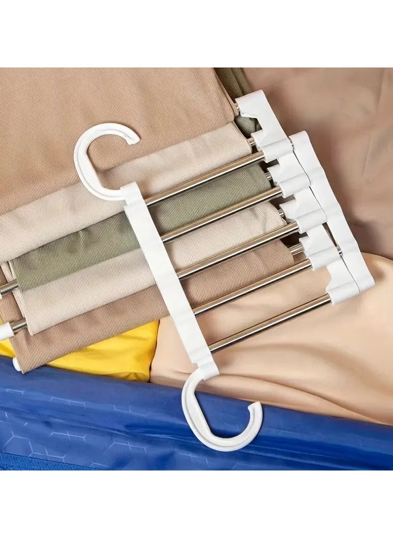 FALMER - Adjustable Pants Hanger with Double Hooks - Multi-Tier Stainless Steel Clothes Drying Rack for Closet Storage, Space Saving Design White - Image 1