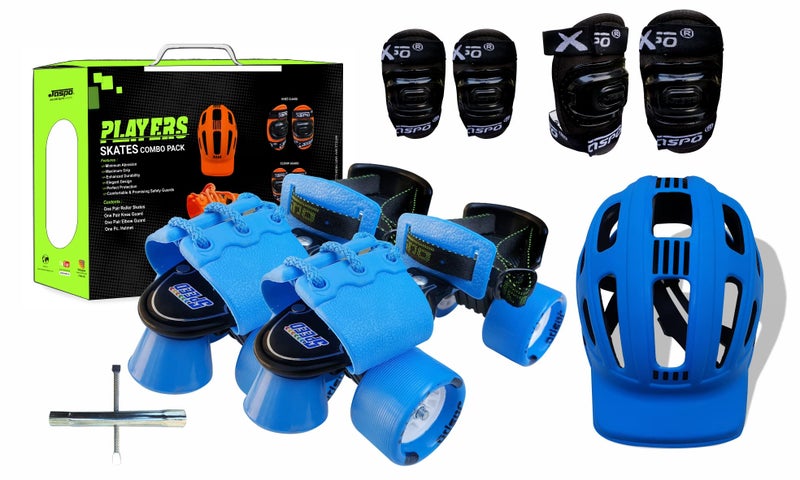 Jaspo Unisex-Youth Cruiser Senior Players Quad Adjustable Roller Skates Combo (Suitable for 6 to 14 Years) (Sky Blue), Outdoor_Wheel - Image 1