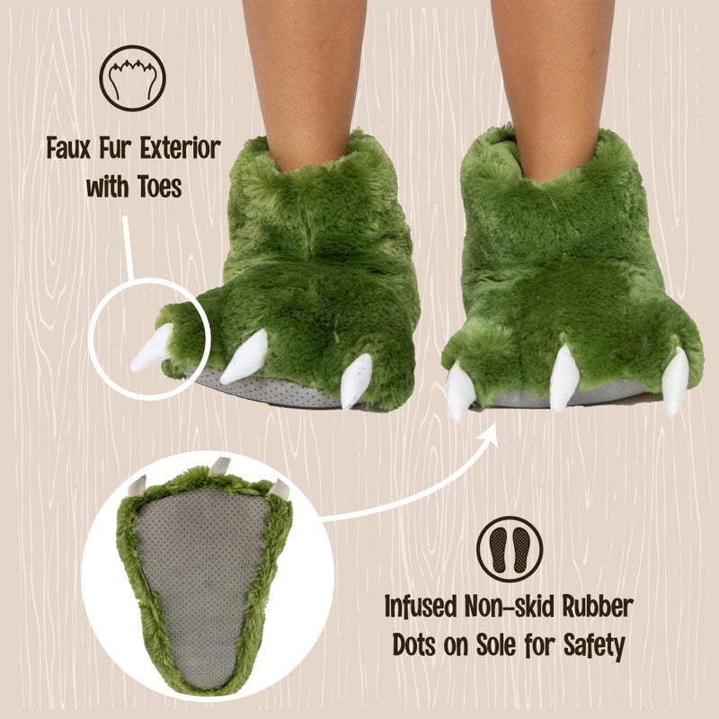Lazy One Animal Paw Slippers for Kids and Adults, Fun Costume for Kids, Cozy Furry Slippers, Dinosaur (Green, Large) - Image 5