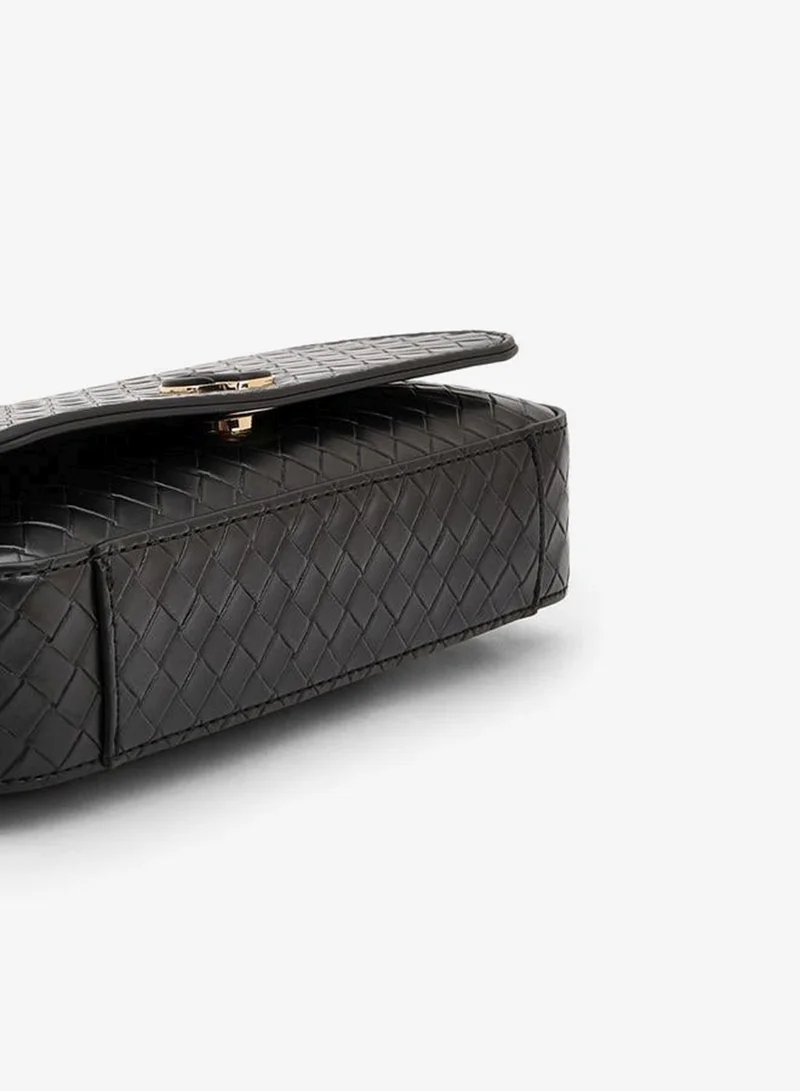 Le Confort BLACK Woven Textured Crossbody Bag With Button Closure for Women | Best Price UAE