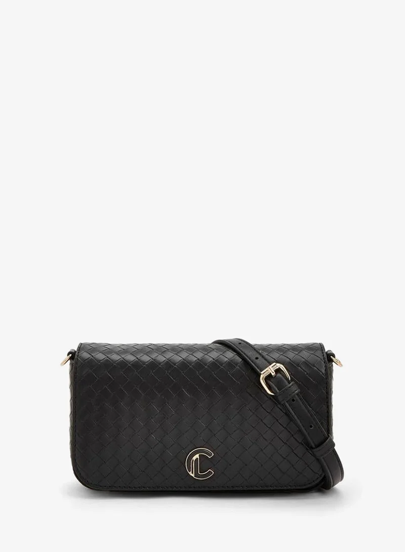 Woven Textured Crossbody Bag With Button Closure