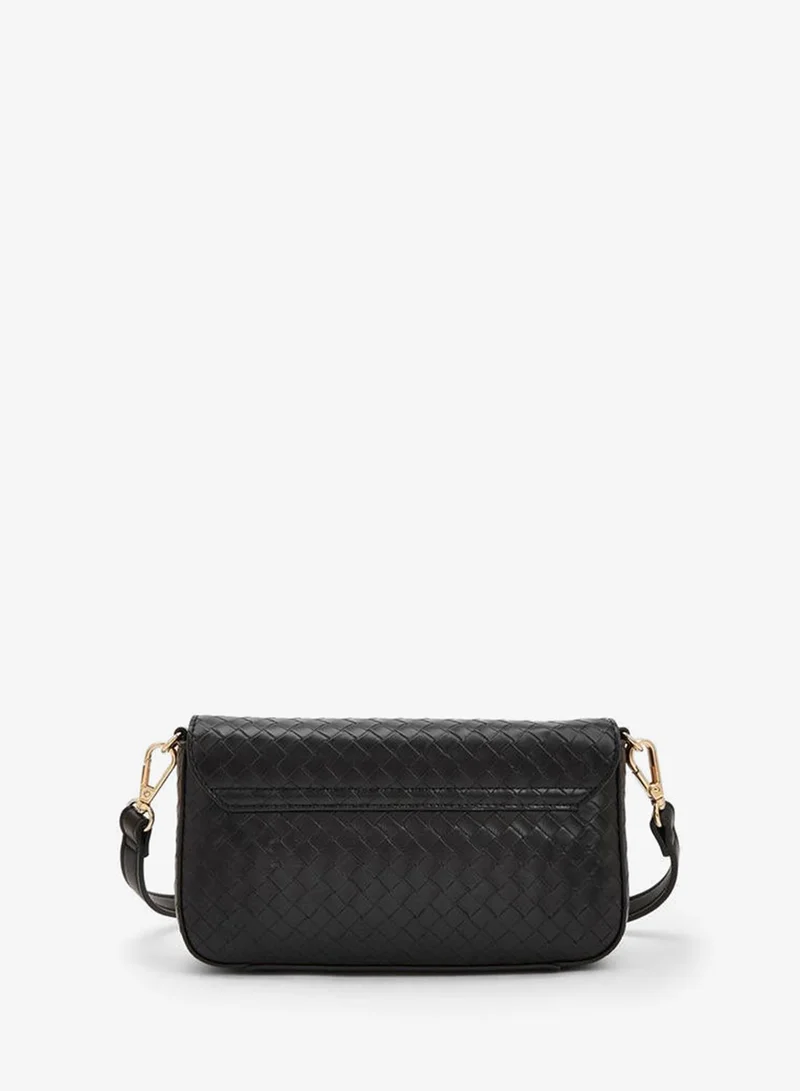 Le Confort BLACK Woven Textured Crossbody Bag With Button Closure for Women | Best Price UAE
