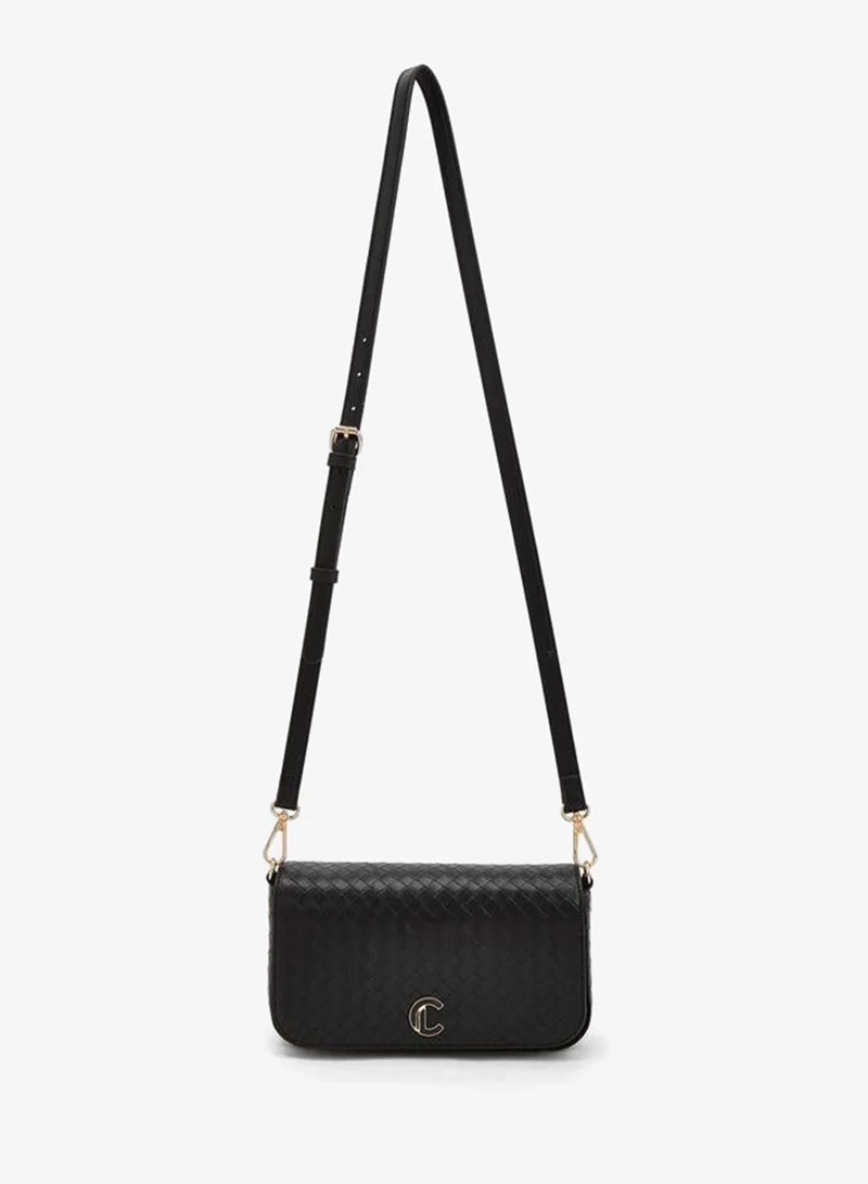 Le Confort BLACK Woven Textured Crossbody Bag With Button Closure for Women | Best Price UAE