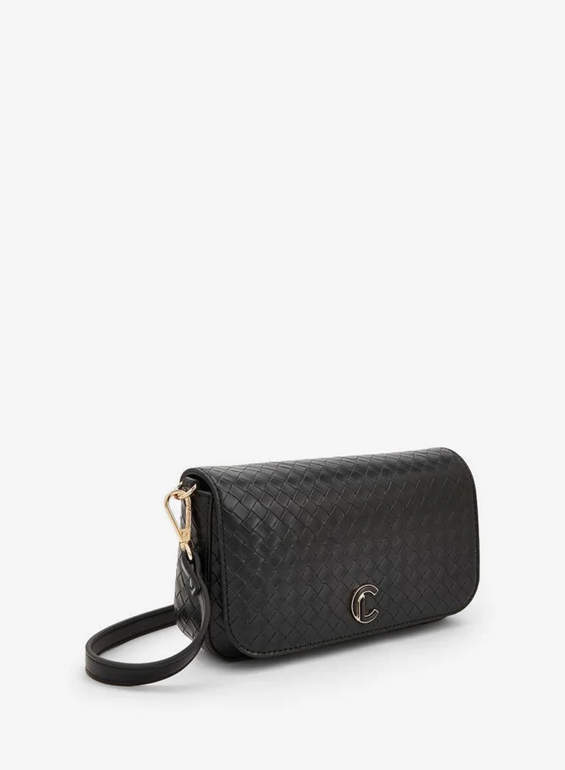 Le Confort BLACK Woven Textured Crossbody Bag With Button Closure for Women | Best Price UAE