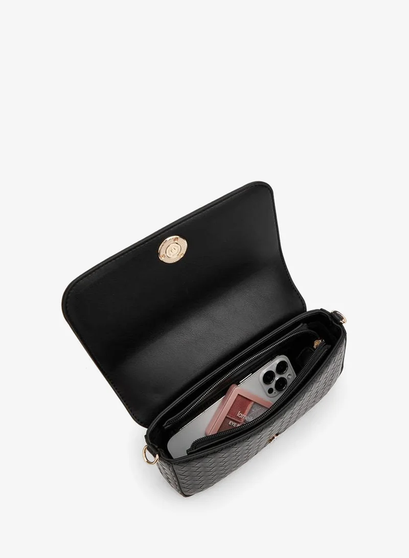 Le Confort BLACK Woven Textured Crossbody Bag With Button Closure for Women | Best Price UAE