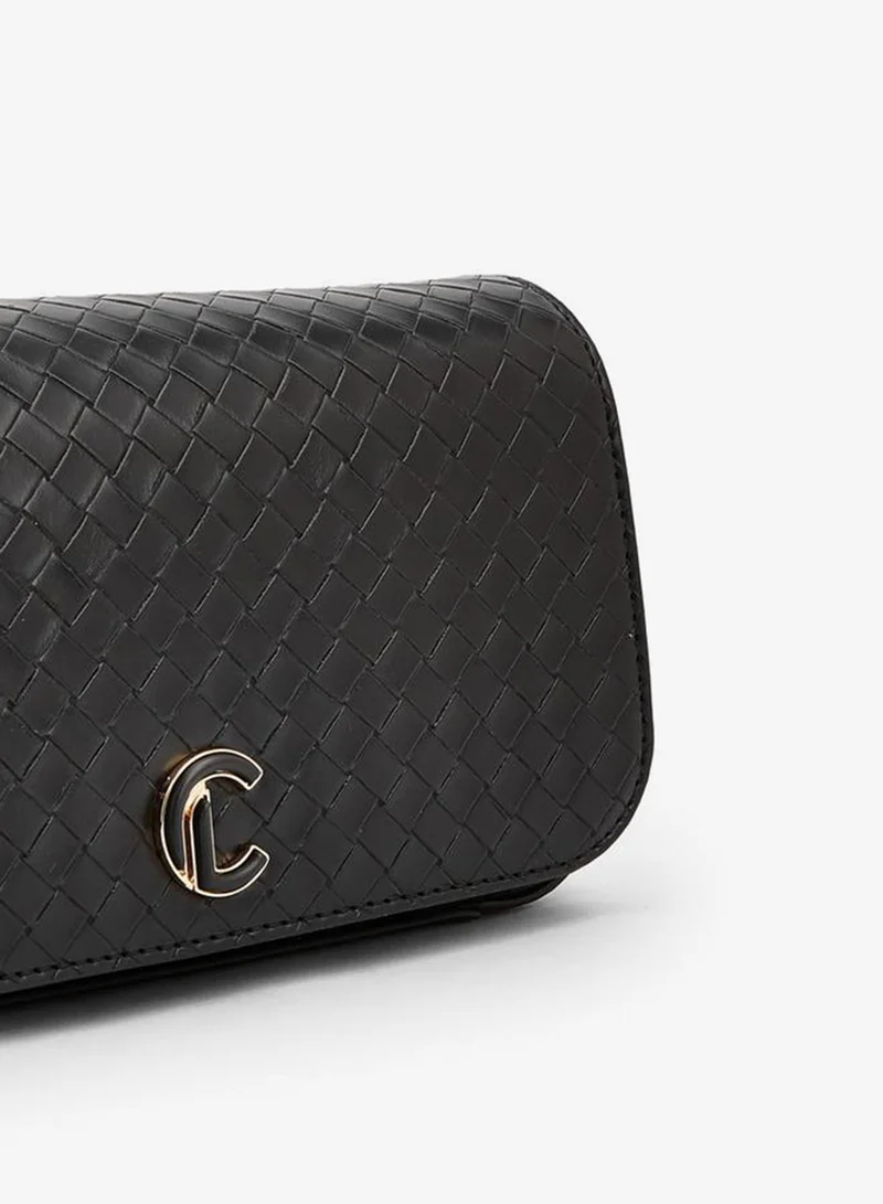 Le Confort BLACK Woven Textured Crossbody Bag With Button Closure for Women | Best Price UAE