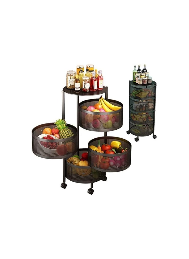 بلومنغ تايم رف تخزين مطبخ دائري متعدد الطبقات ، 4 طبقات سلة تخزين خضروات فواكه ، رف تخزين مطبخ قائم على الأرض - Image 2