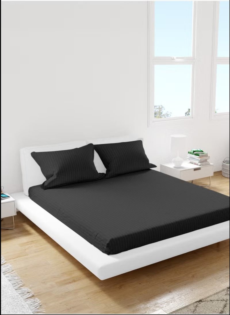 Blueberry Black Striped Double Bed Sheet Sets Cotton 3 Piece Set Deep Pocket 150x200+20cm - Image 1