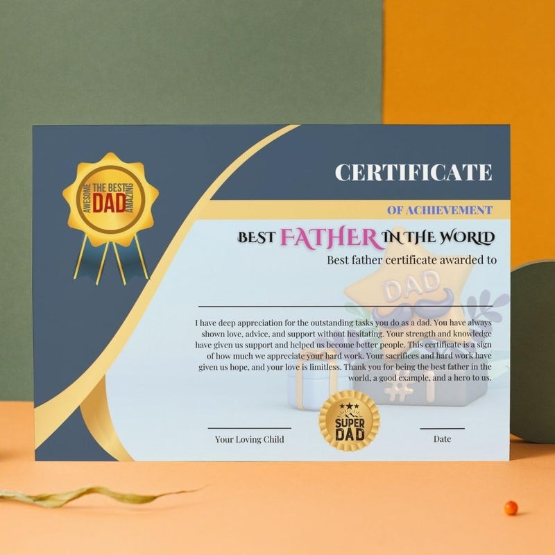 AanyaCentric AanyaCentric A4 Size 83 x 117 inch World Best Father Certificate Printed Dad Birthday Greeting Card for Papa Dad Daddy Big Day without Frame Folder Case  - Image 3
